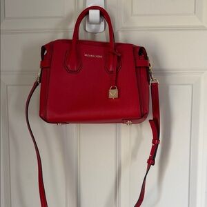 Michael Kors Red Pebbled Leather Satchel with Gold Hardware